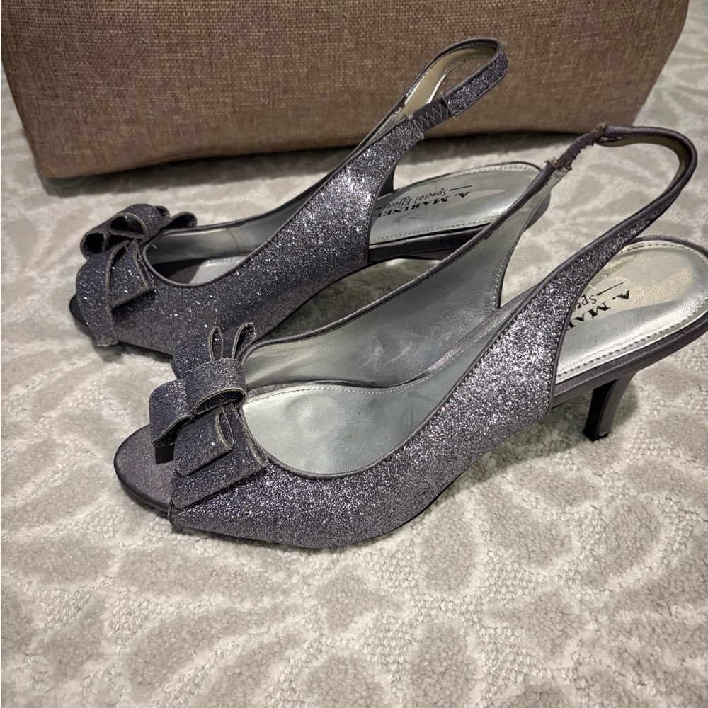 A. Marinelli Women's Glitter Bow Slingback Heels - Silver - Picture 2 of 5